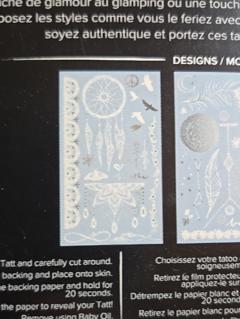 Lottie London Dream Tatts - Silver & White Temporary Tattoos 2 Pk - Picture 3 of 6